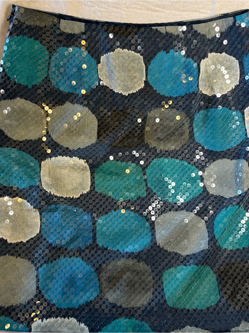 Ann Taylor Sequin Polka Dot Skirt in Teal, Blue, Gray and Black